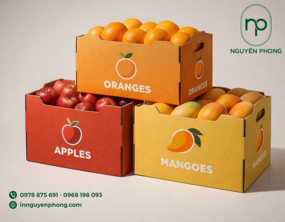 Mẫu thùng carton đựng trái cây in màu đẹp